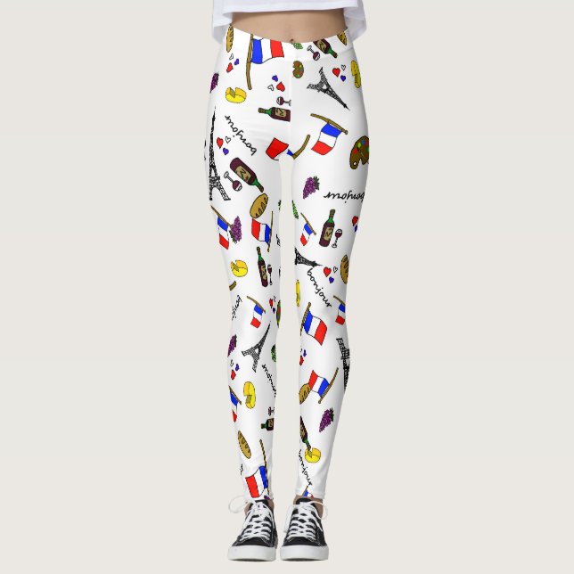Frankrike-tema Handritat Mönster Dam Leggings (Framsida)