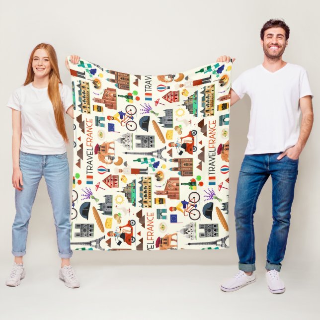 Frankrike Travel Icons design Fleecefilt (På plats)