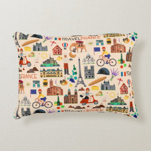 Frankrike Travel Icons design Prydnadskudde