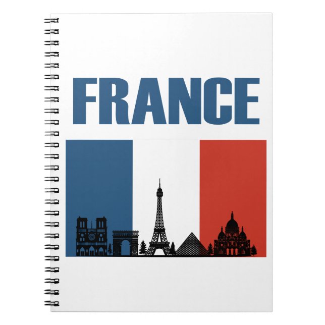 Frankrike Travel - Paris City Skyline Fransk Flagg Anteckningsbok (Framsidan)