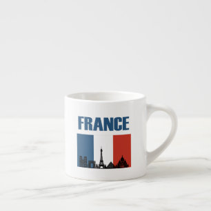 Frankrike Travel - Paris City Skyline Fransk Flagg Espressomugg