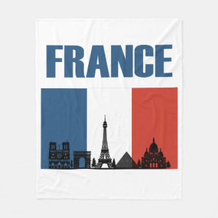 Frankrike Travel - Paris City Skyline Fransk Flagg Fleecefilt