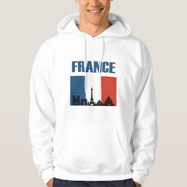 Frankrike Travel - Paris City Skyline Fransk Flagg Hoodie (Framsida)