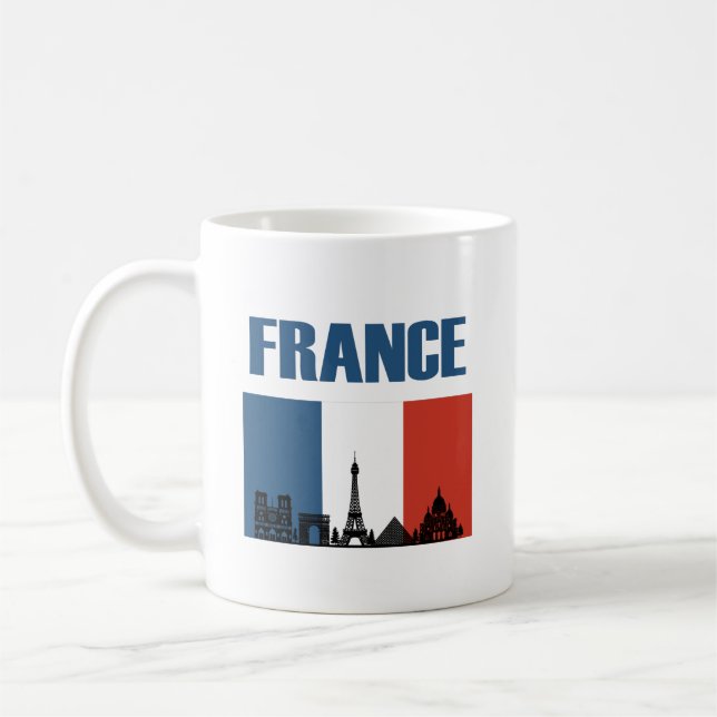 Frankrike Travel - Paris City Skyline Fransk Flagg Kaffemugg (Vänster)