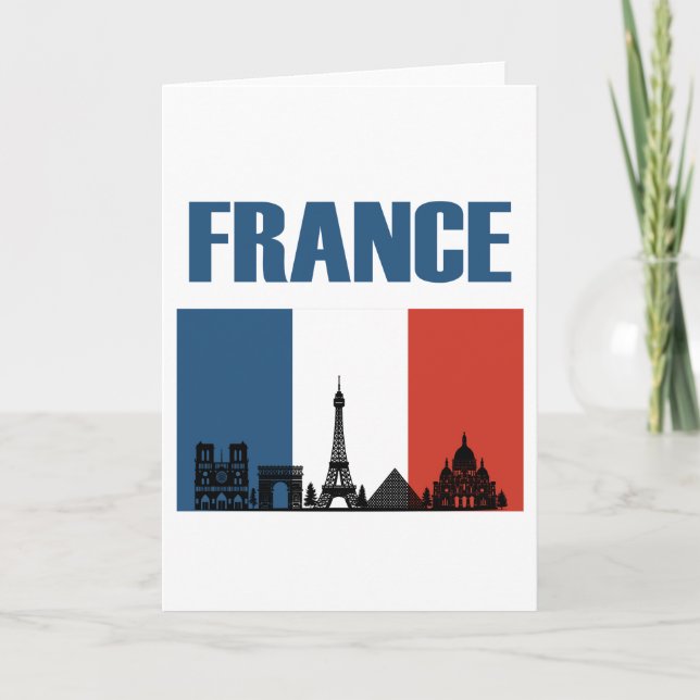 Frankrike Travel - Paris City Skyline Fransk Flagg Kort (Framsida)