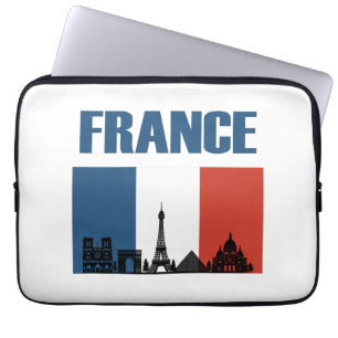 Frankrike Travel - Paris City Skyline Fransk Flagg Laptop Fodral