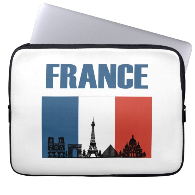 Frankrike Travel - Paris City Skyline Fransk Flagg Laptop Fodral (Framsidan)