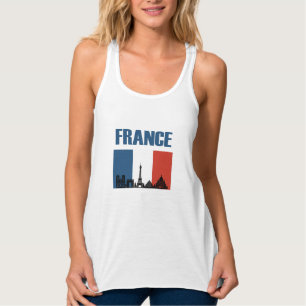Frankrike Travel - Paris City Skyline Fransk Flagg Linne Med Racerback