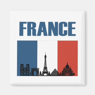 Frankrike Travel - Paris City Skyline Fransk Flagg Magnet