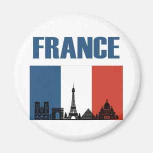 Frankrike Travel - Paris City Skyline Fransk Flagg Magnet