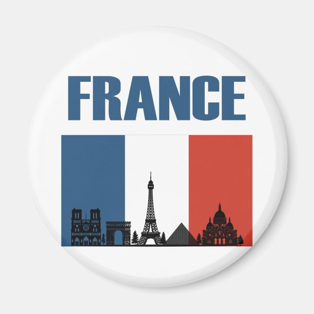 Frankrike Travel - Paris City Skyline Fransk Flagg Magnet (Framsidan)