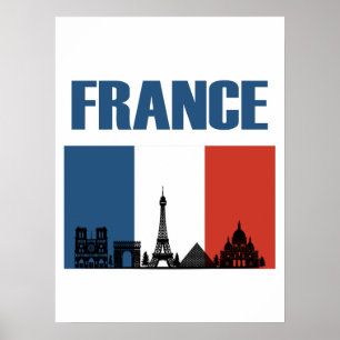 Frankrike Travel - Paris City Skyline Fransk Flagg Poster