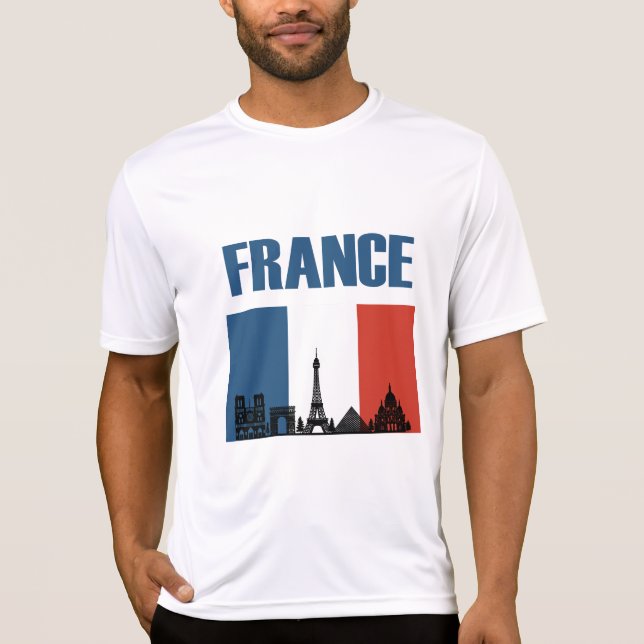 Frankrike Travel - Paris City Skyline Fransk Flagg T Shirt (Framsida)