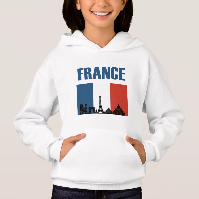 Frankrike Travel - Paris City Skyline Fransk Flagg T Shirt (Framsida)