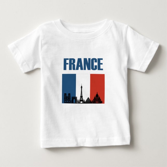 Frankrike Travel - Paris City Skyline Fransk Flagg T Shirt (Framsida)