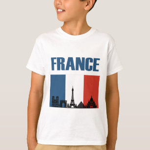 Frankrike Travel - Paris City Skyline Fransk Flagg T Shirt