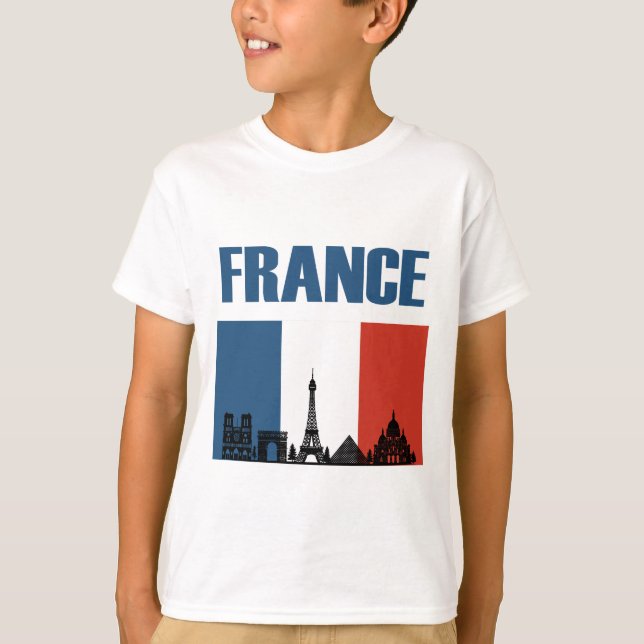 Frankrike Travel - Paris City Skyline Fransk Flagg T Shirt (Framsida)