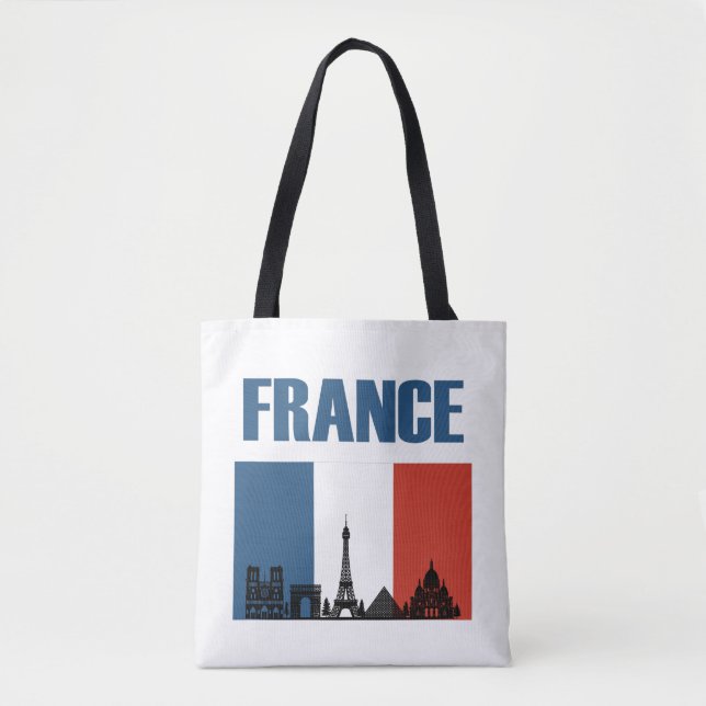 Frankrike Travel - Paris City Skyline Fransk Flagg Tygkasse (Framsida)