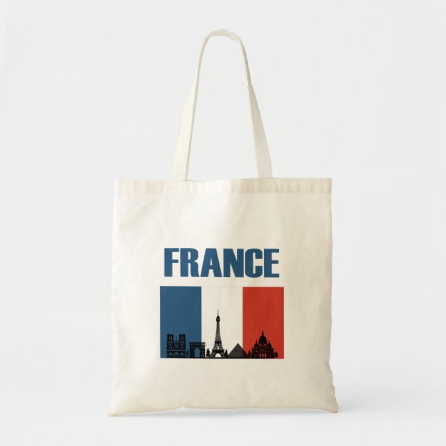 Frankrike Travel - Paris City Skyline Fransk Flagg Tygkasse (Framsidan)