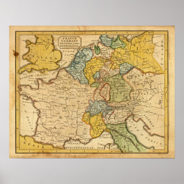Frankrike, Tyskland, Nederländerna, Schweiz Poster (Framsidan)