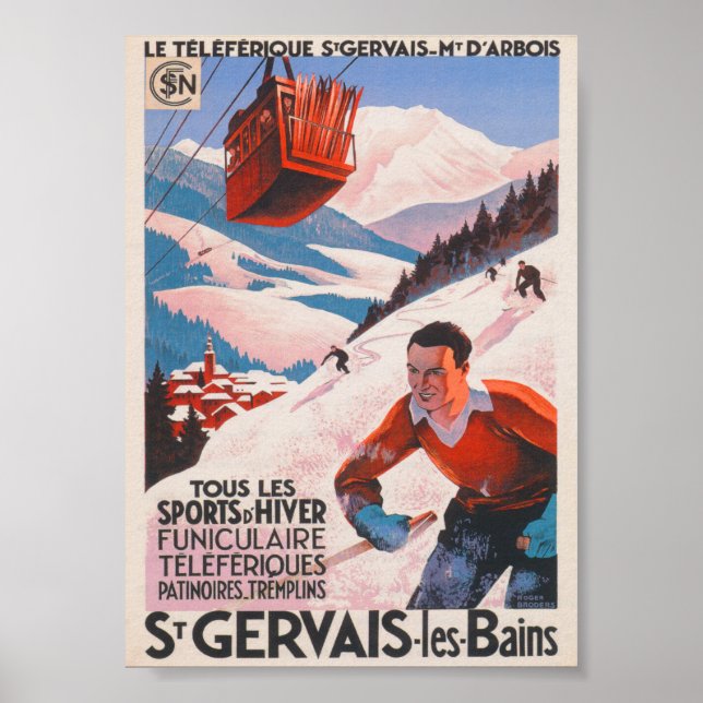Frankrike Vintage Ski Poster (Framsidan)