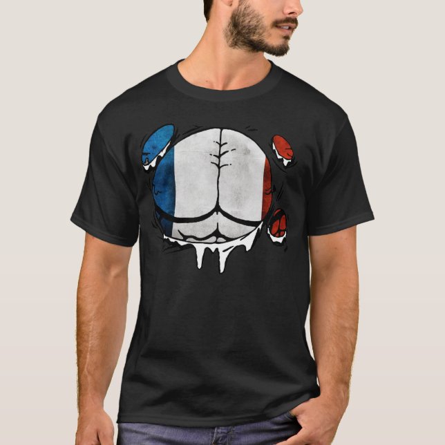 Frankrikeflagga förkroppsligar rivit sönder roligt t shirt (Framsida)