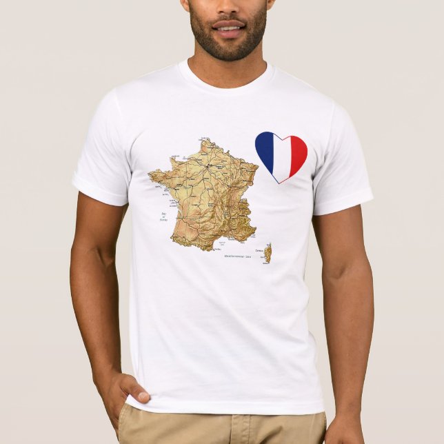 Frankrikeflaggahjärta och kartaT-tröja Tee Shirt (Framsida)