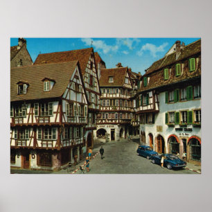 Frankriken Colmar, Alsace, halva timrade hus Poster