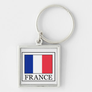 Frankriken Keychain Fyrkantig Silverfärgad Nyckelring