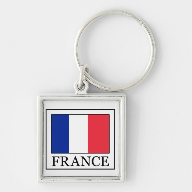 Frankriken Keychain Fyrkantig Silverfärgad Nyckelring (Framsidan)