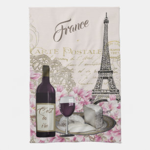 FRANKRIKEN TURNERAR EIFFEL, PARIS, VIN, FRANSK OST KÖKSHANDDUK