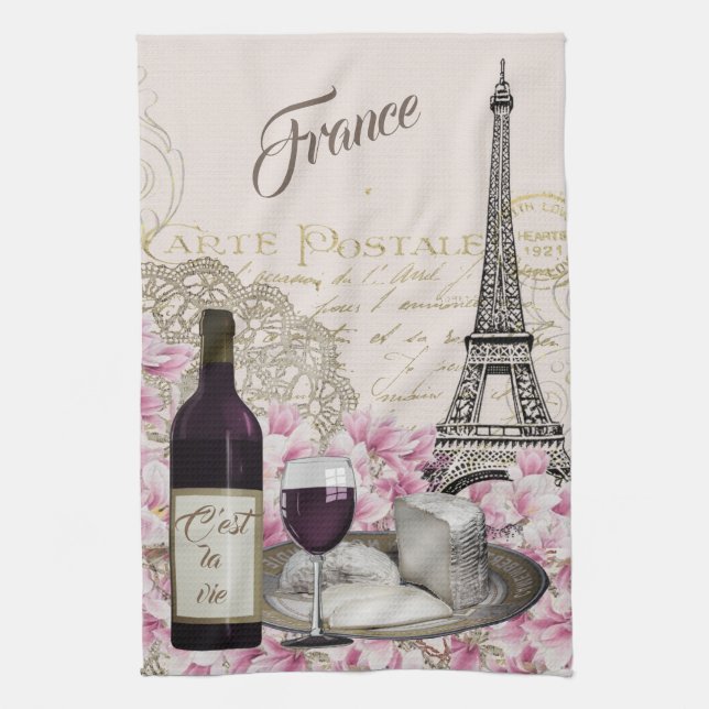 FRANKRIKEN TURNERAR EIFFEL, PARIS, VIN, FRANSK OST KÖKSHANDDUK (Vertikal)