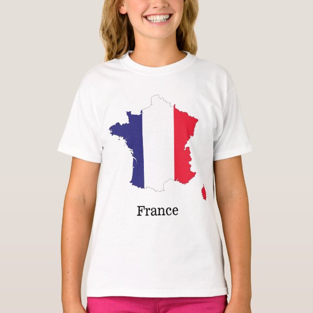 Frankrikes flagga i souvenirdesign för karta t shirt (Framsida)