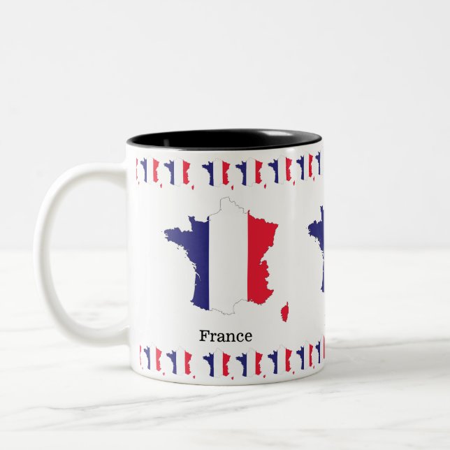 Frankrikes flagga i souvenirdesign för karta Två-Tonad mugg (Vänster)