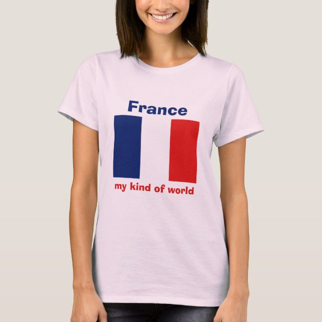 Frankrikes flagga + karta + text t-shirt (Framsida)
