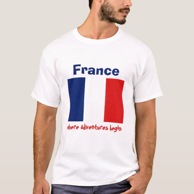 Frankrikes Flagga + Karta + Text T-Shirt (Framsida)