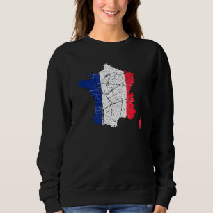 Frankrikes flagga med fransk karta försliten t shirt