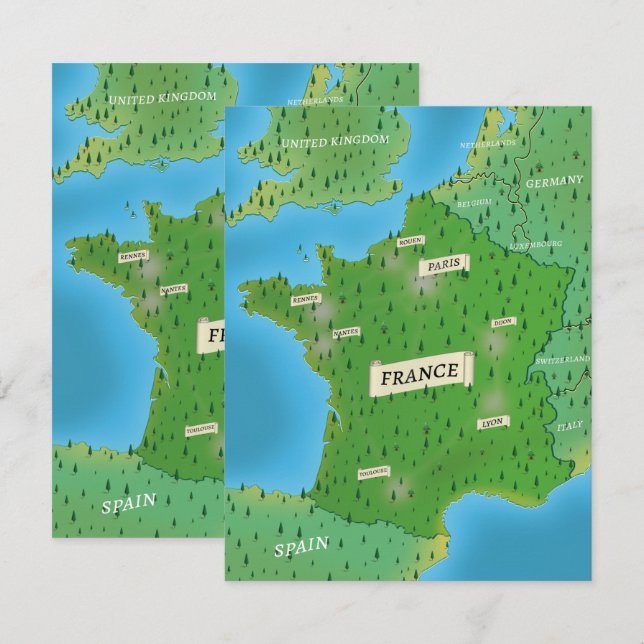Frankrikes karta (Fram/baksida)