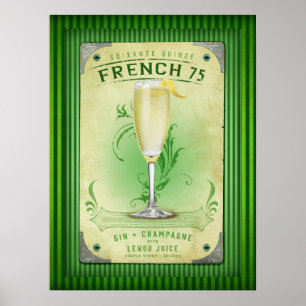 Fransk 75 Cocktail Vintage New Orleans Poster