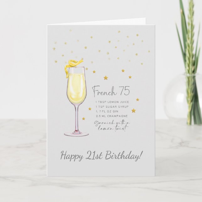 Fransk 75 Kocktail 21:a Grattis på födelsedagen-ko Kort (Framsida)