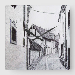 Fransk Alley Teckning Clock Fyrkantig Klocka