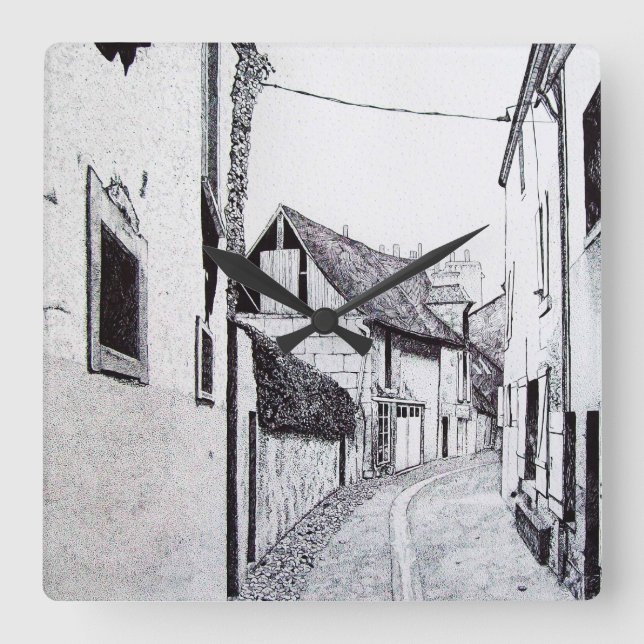 Fransk Alley Teckning Clock Fyrkantig Klocka (Framsida)