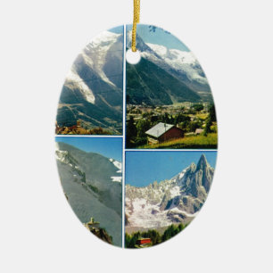 Fransk alperna för vintage, Chamonix Mt Blanc Julgransprydnad Keramik
