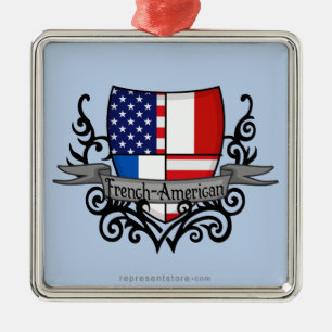 Fransk-Amerikanen skyddar flagga Julgransprydnad Metall