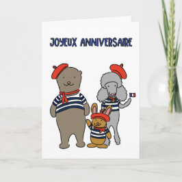 Fransk Animal Friends Joyeux Anniversaire Birthday Kort