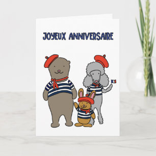 Fransk Animal Friends Joyeux Anniversaire Birthday Kort