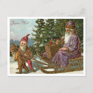 Fransk Antique Joyeux Noel-jultomten Vykort