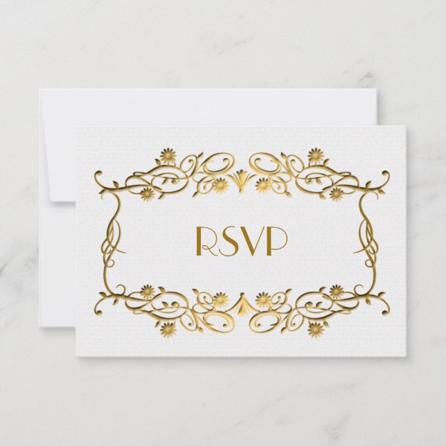 Fransk Art Deco Ivory White Foil Bröllop OSA Kort (Framsida)