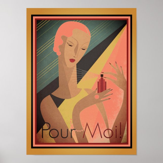 fransk, Art Deco, Pour Moi Parfym Poster (Framsidan)
