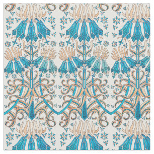 Fransk Art nouveau Blommigt Botaniskt blått vitt Tyg